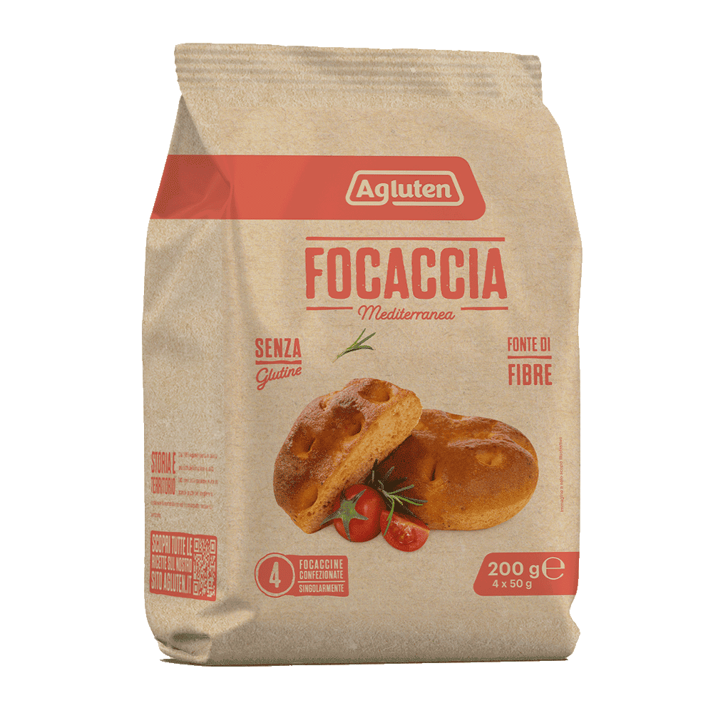 Agluten - Středomořská focaccia s rajčatem a extra panenským olivovým olejem bez lepku 200 g (4 x 50 g)